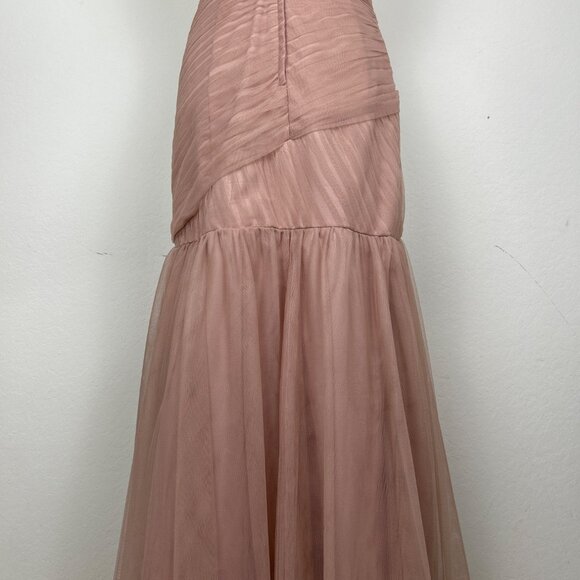 Bari Jay Dusty Rose Strapless Ruched Tulle Bridesmaid Dress Size 10 - Picture 9 of 13